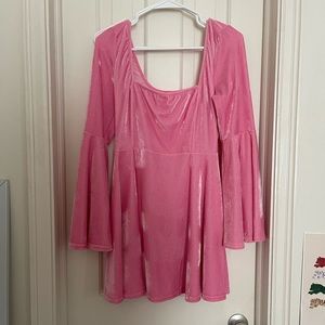 Dolls Kill Sugar Thrillz pink velvet bell sleeve dress